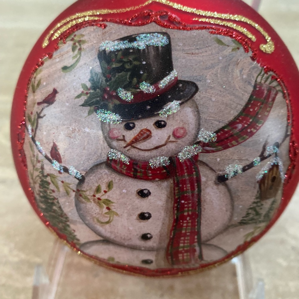 Oversized Merry Christmas ornament Snowman by Silverstri Hand Painted RL LIKE